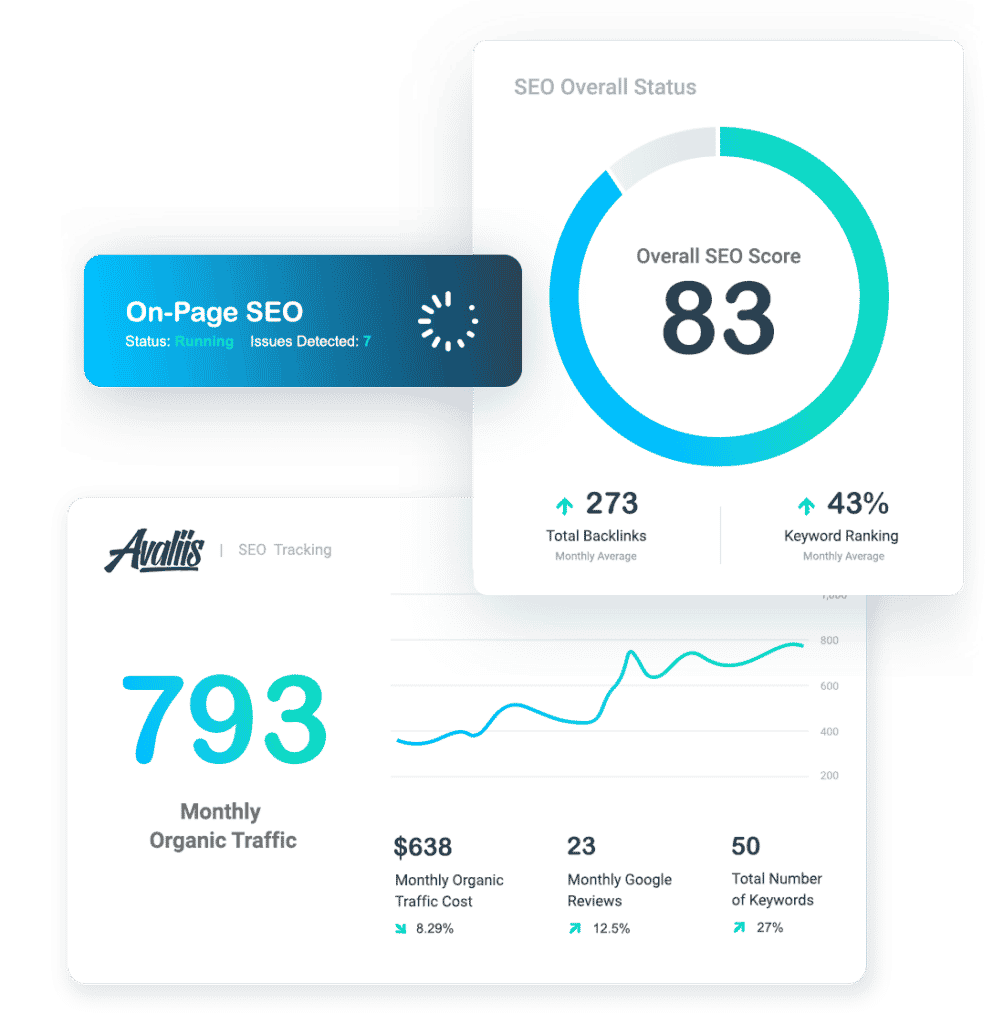A dashboard showing the results of a website's seo.