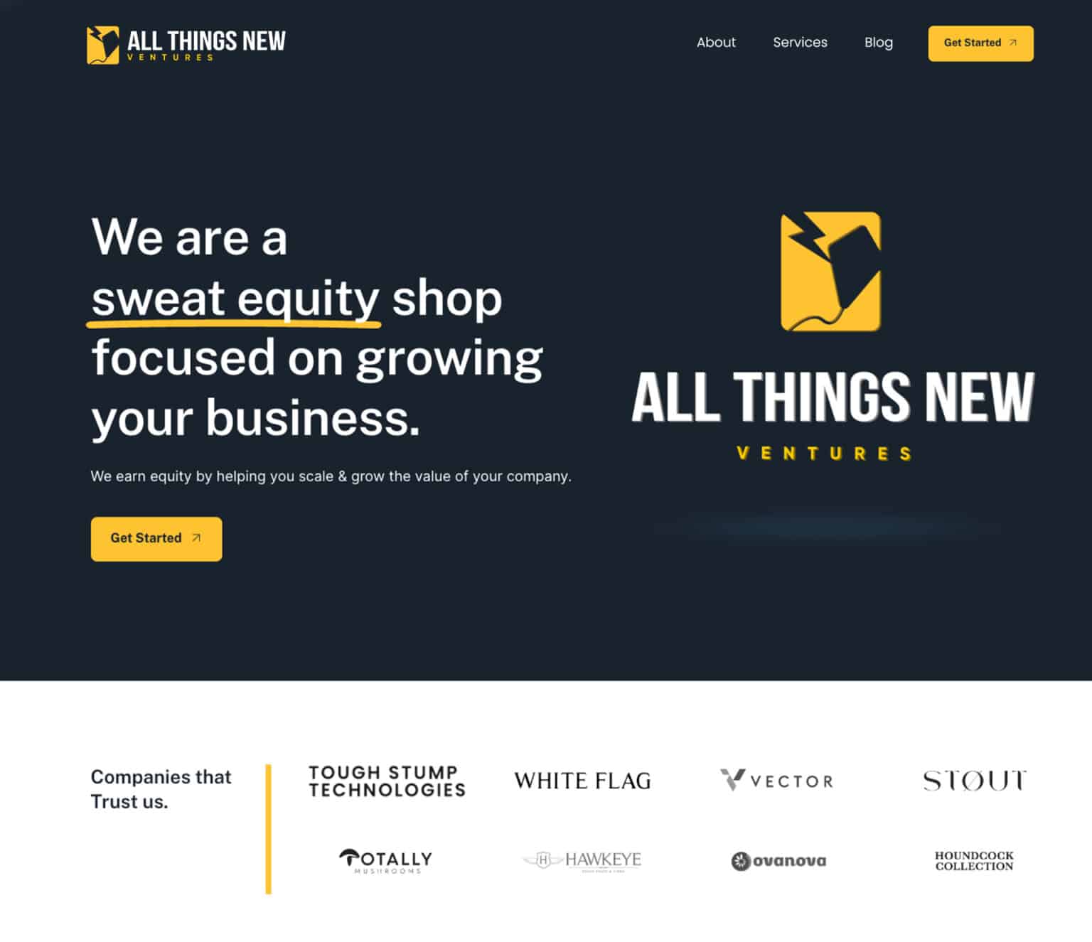 All things New Ventures header section of the website.
