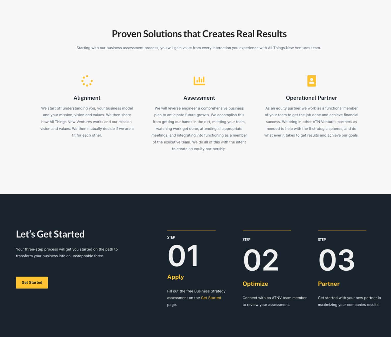 A website design with a yellow and black background.