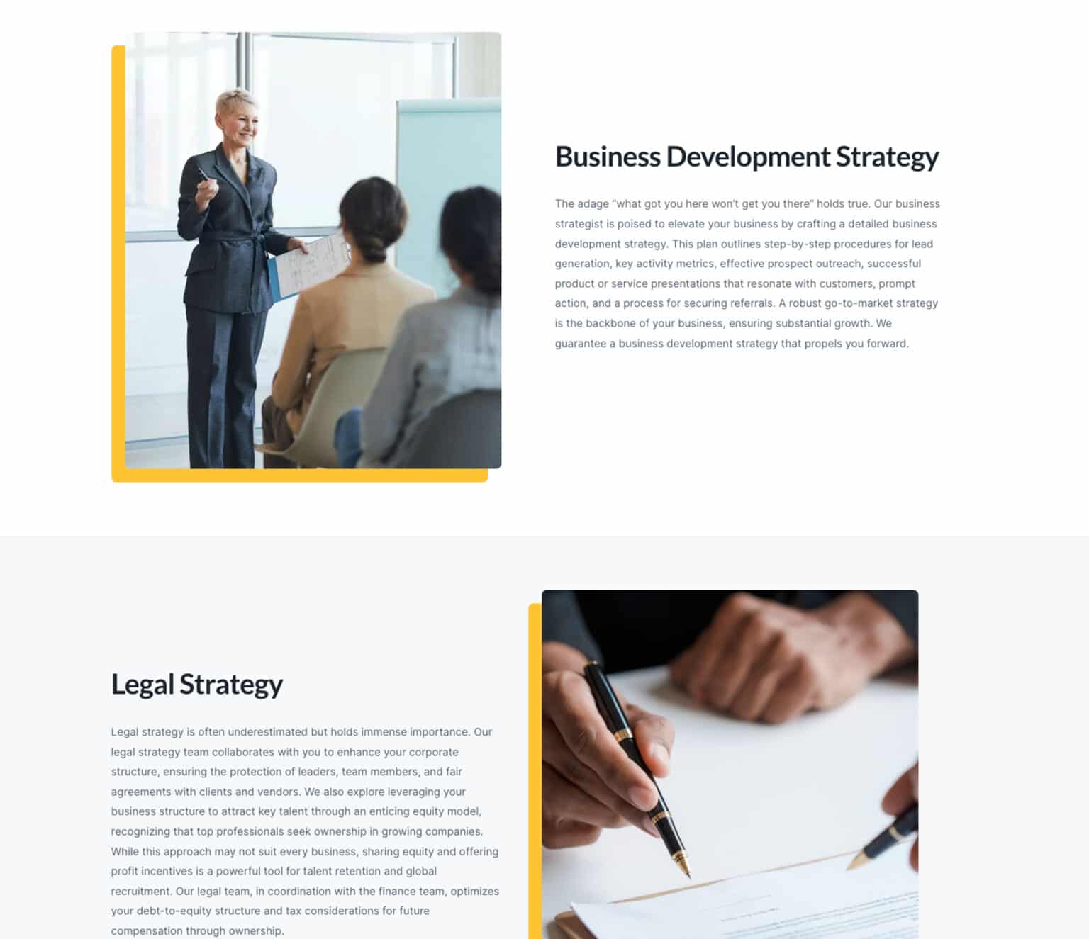 A website showing business development strategy.