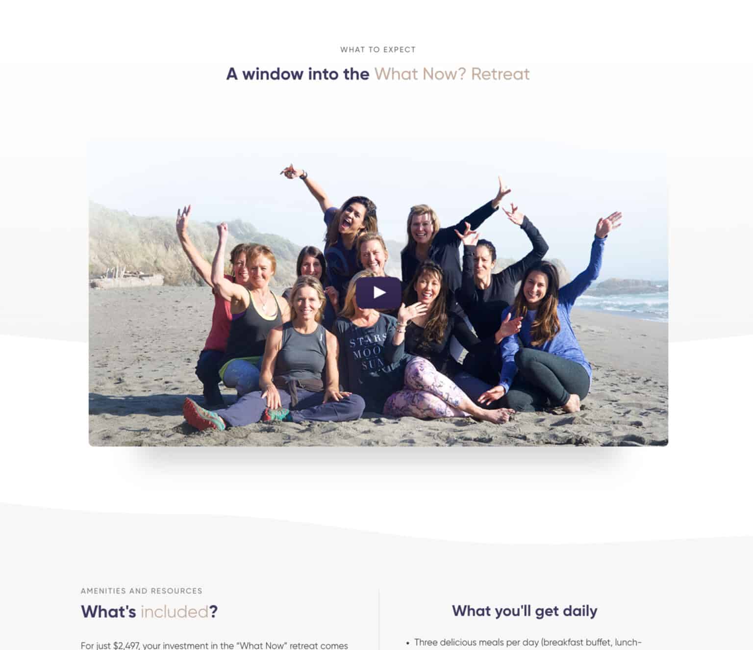A website with a group of women posing on the beach.