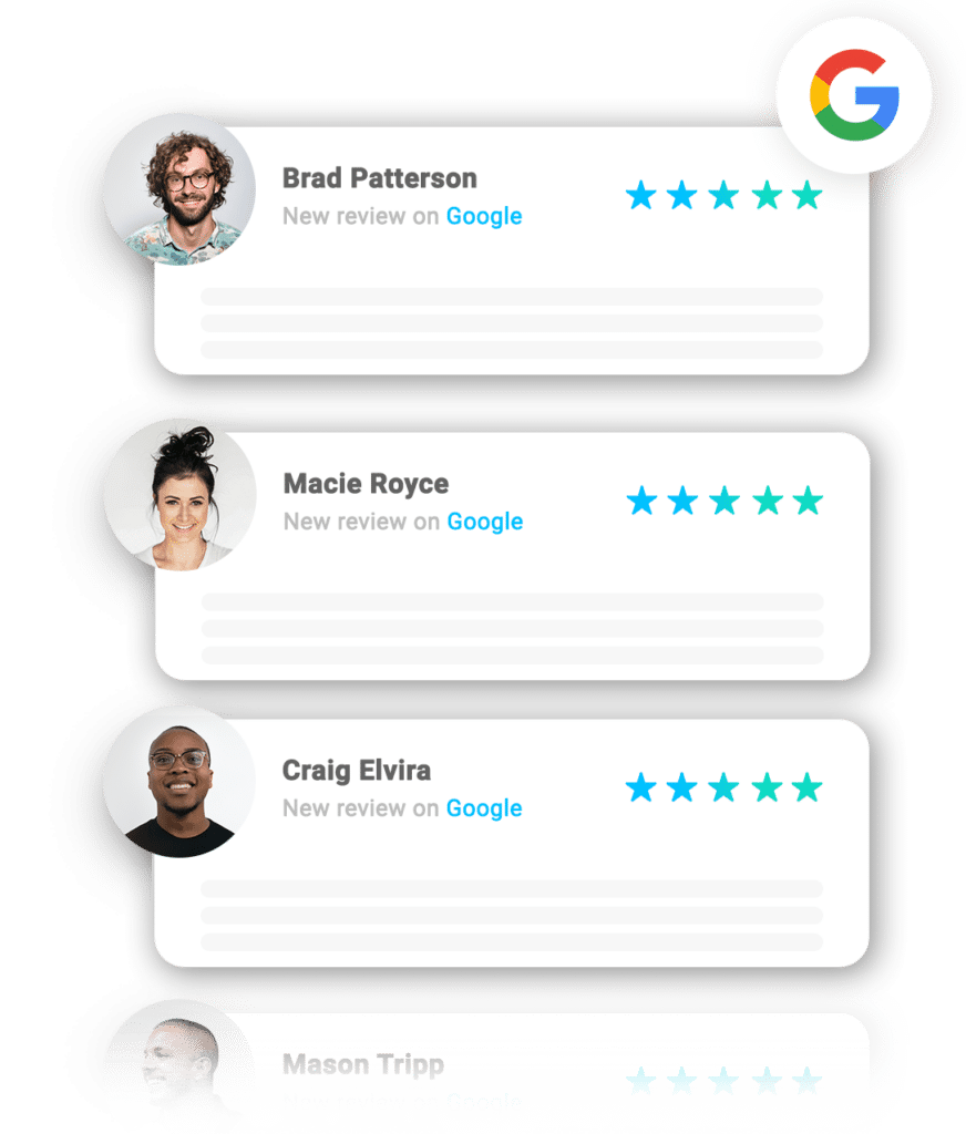 A group of people with a star rating on their google reviews.