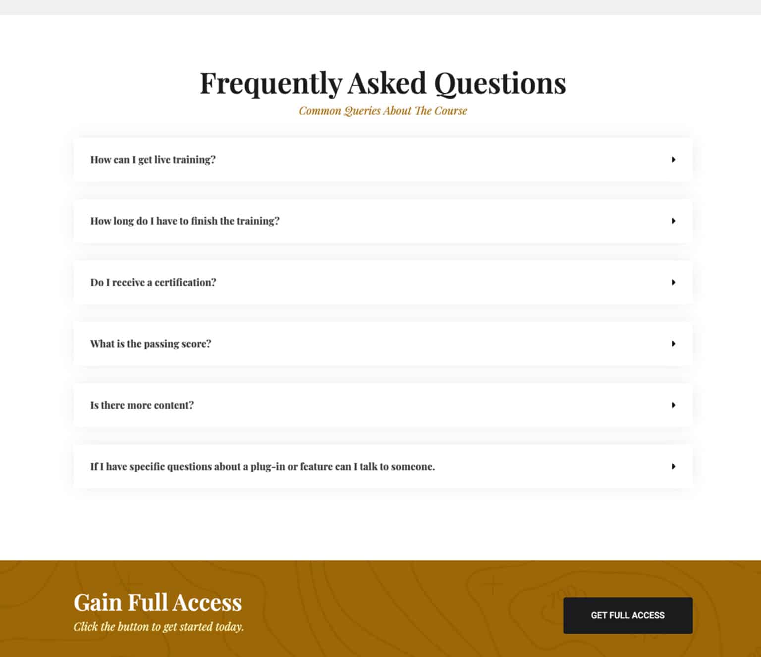 A website page showing frequently asked questions.